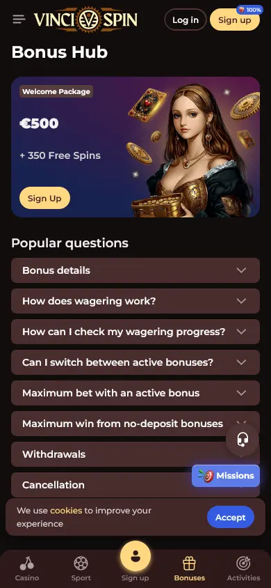 Aplicação Móvel do Vincispin Casino